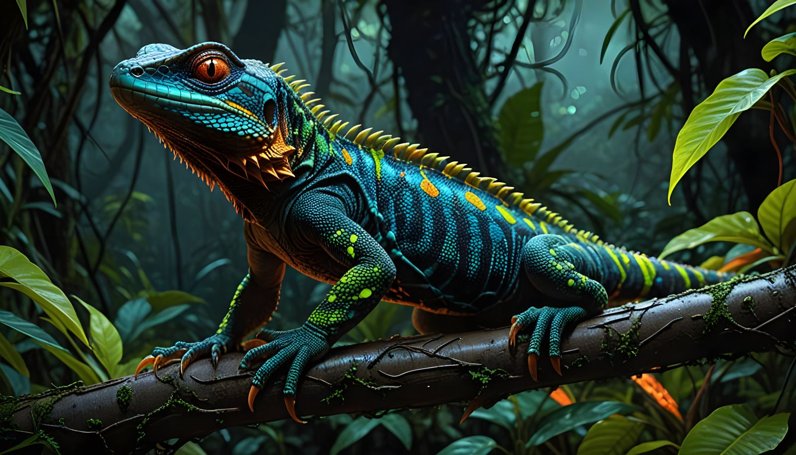 Bioluminescent Lizard in Rainforest: Hyperrealistic Digital ...