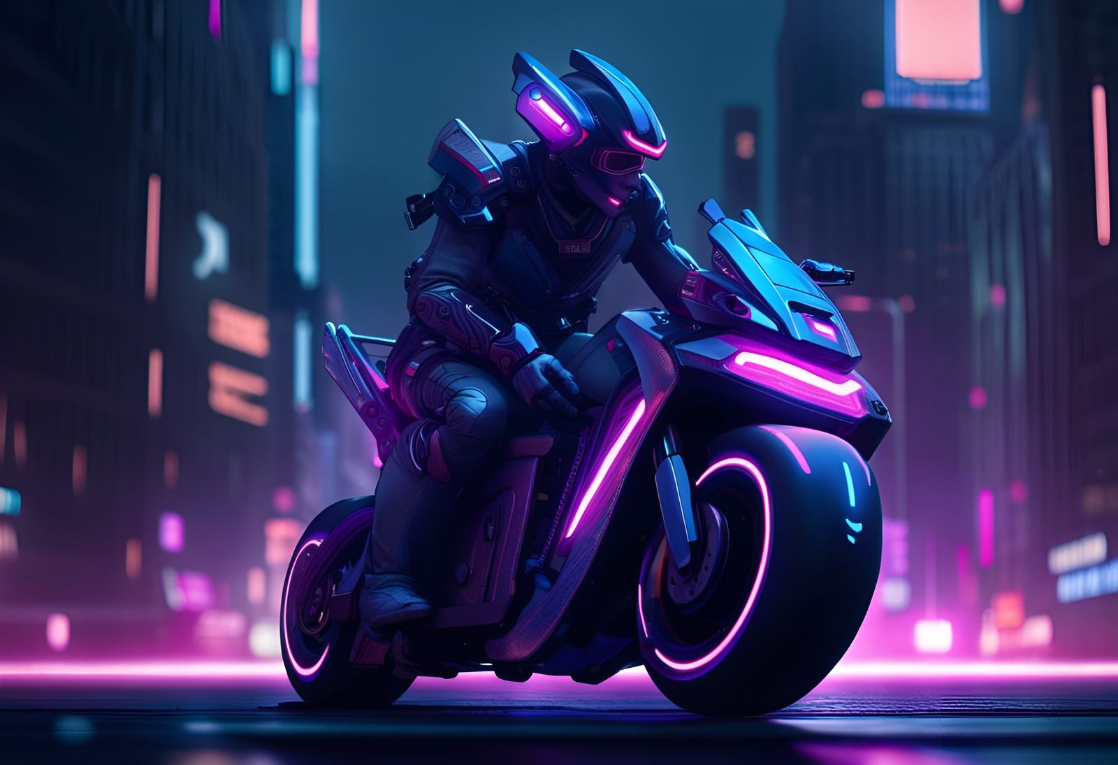 Neon Gleaming In The Dark - Cyber Motorcycle