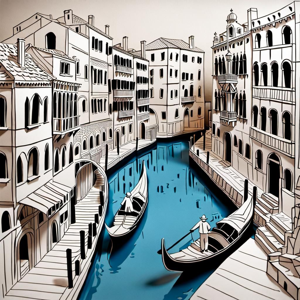 Kirigami Canal Scene in Venice