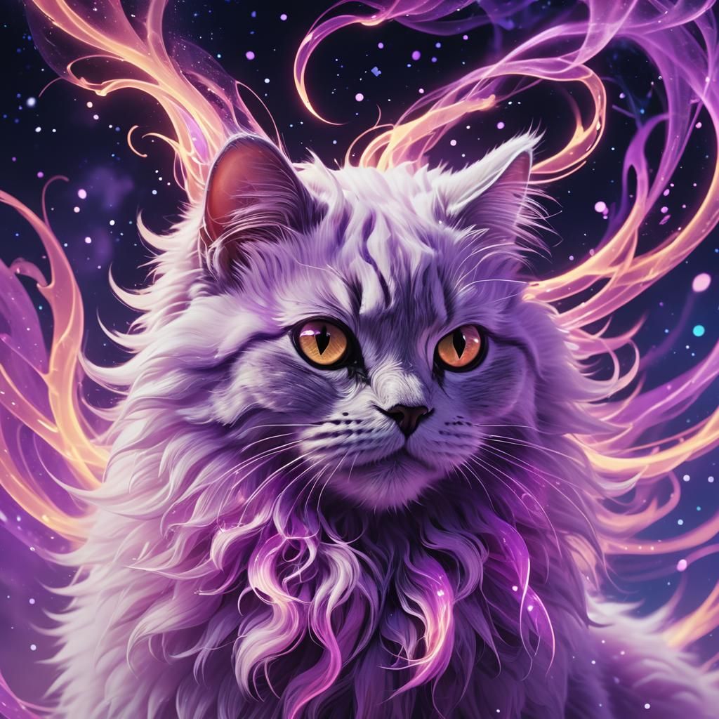 Neon Ghost Cat in Flight: Vibrant Digital Art