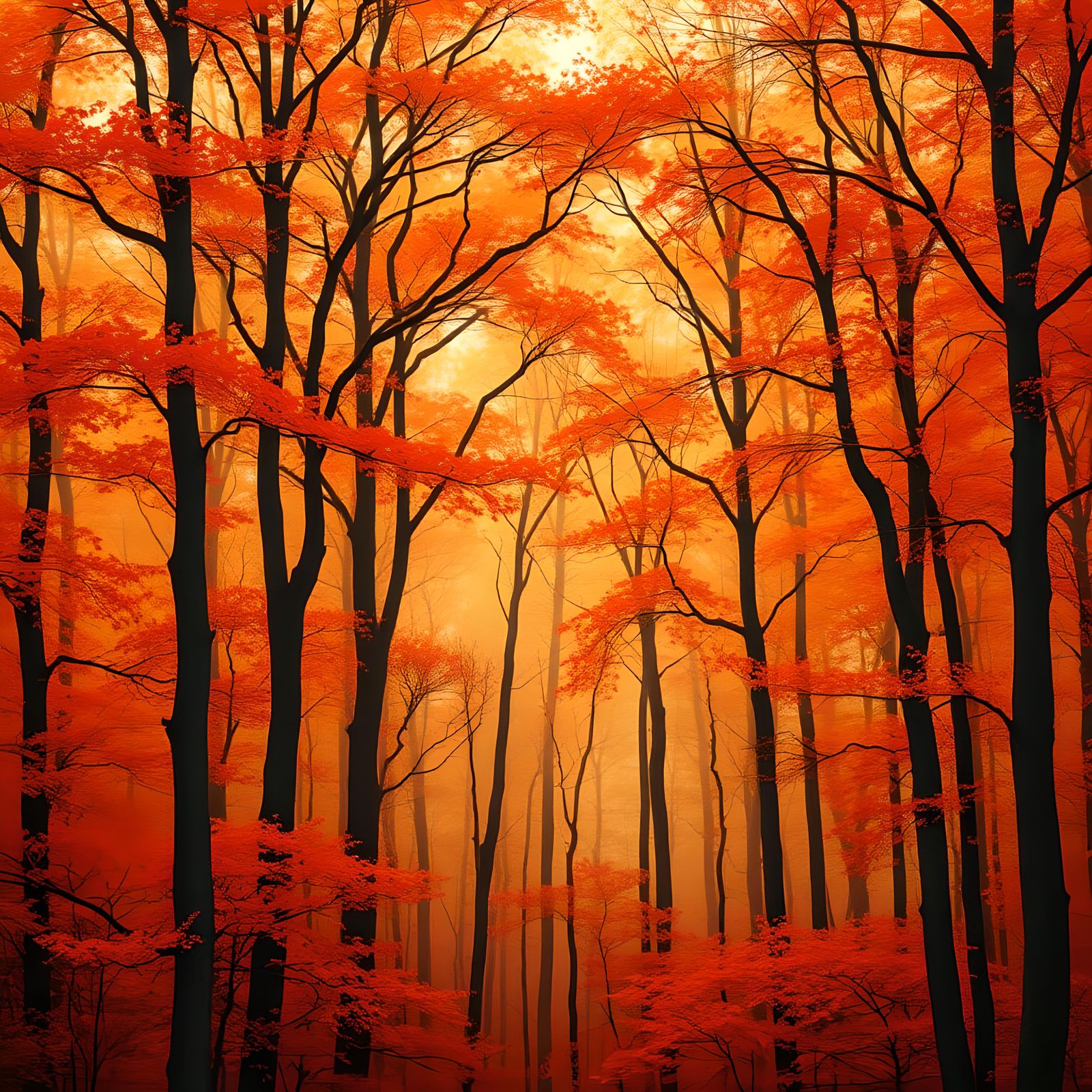 Monochromatic Orange Forest Landscape