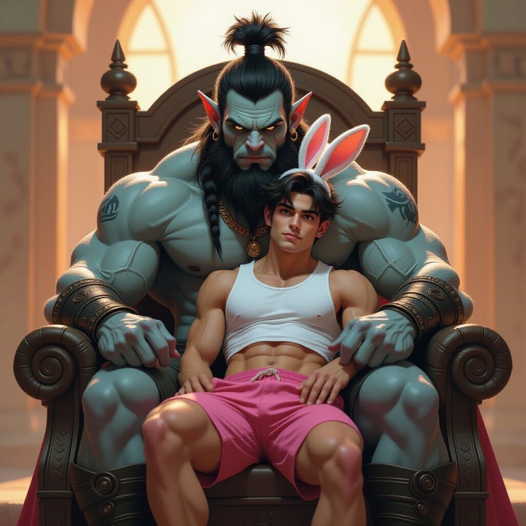 Fierce Orc Warrior Protects Rabbit-Eared Companion