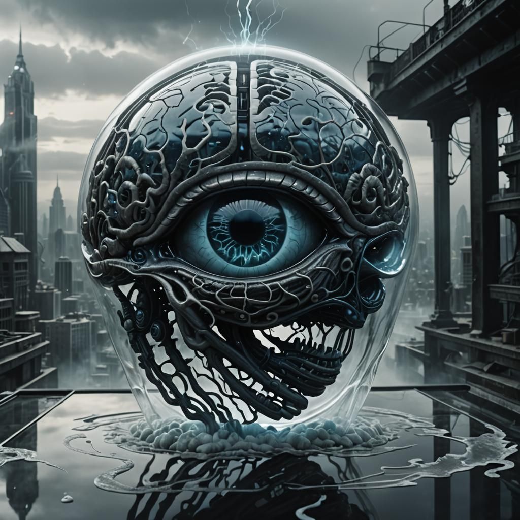 Dark Fantasy Glass 'A' with Brain and Eye