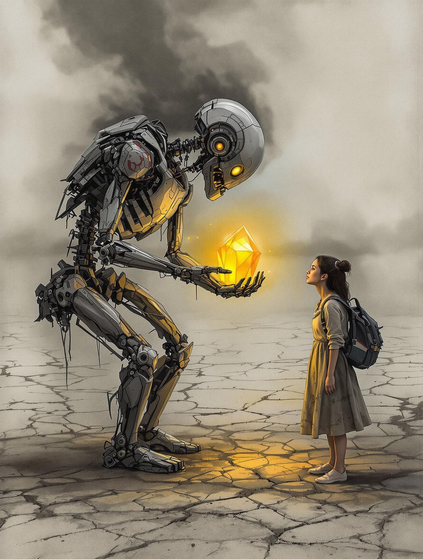 Robot's Reverent Offering in Eroded Wasteland