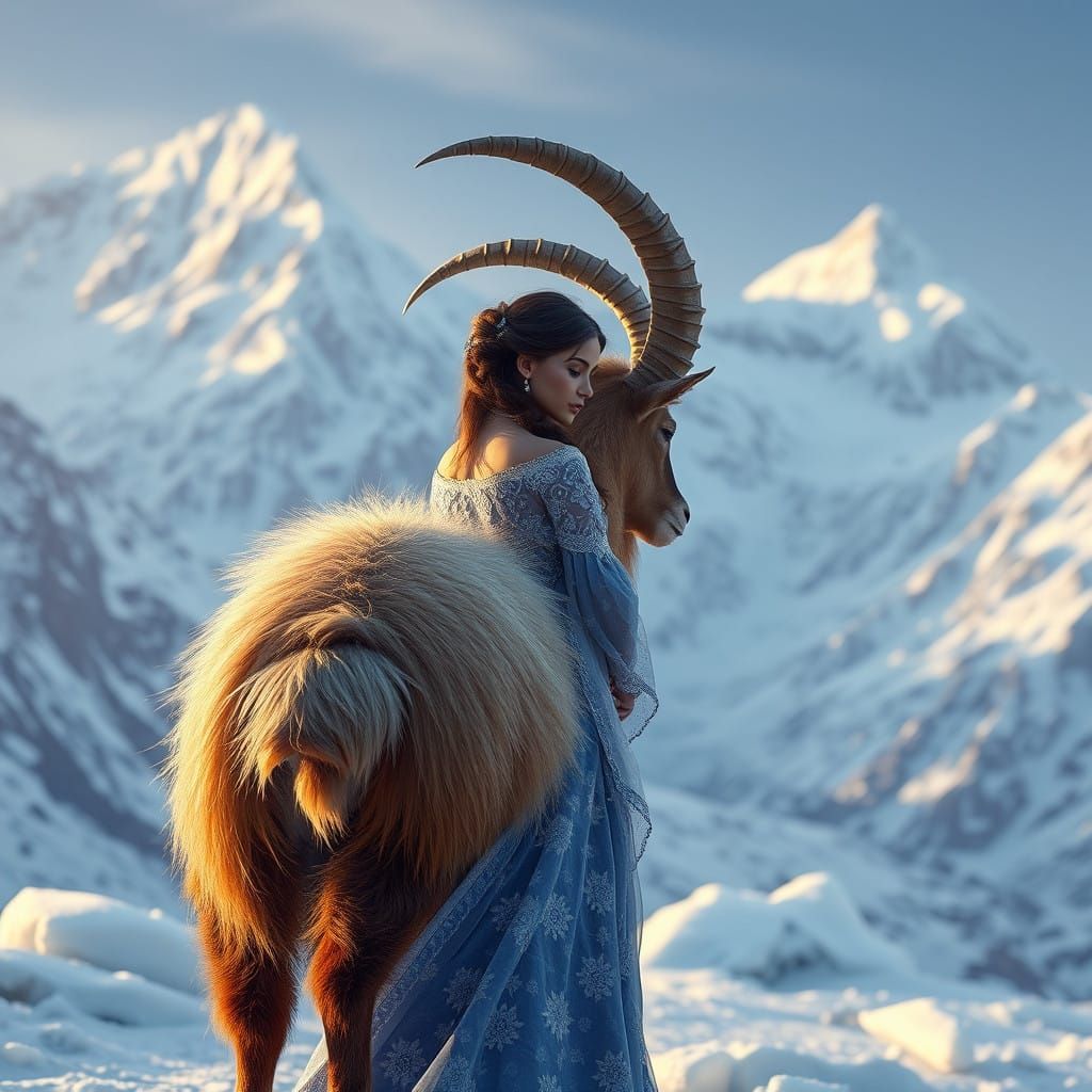 Mystical Tahr Guardian in Icy Himalayan Landscape