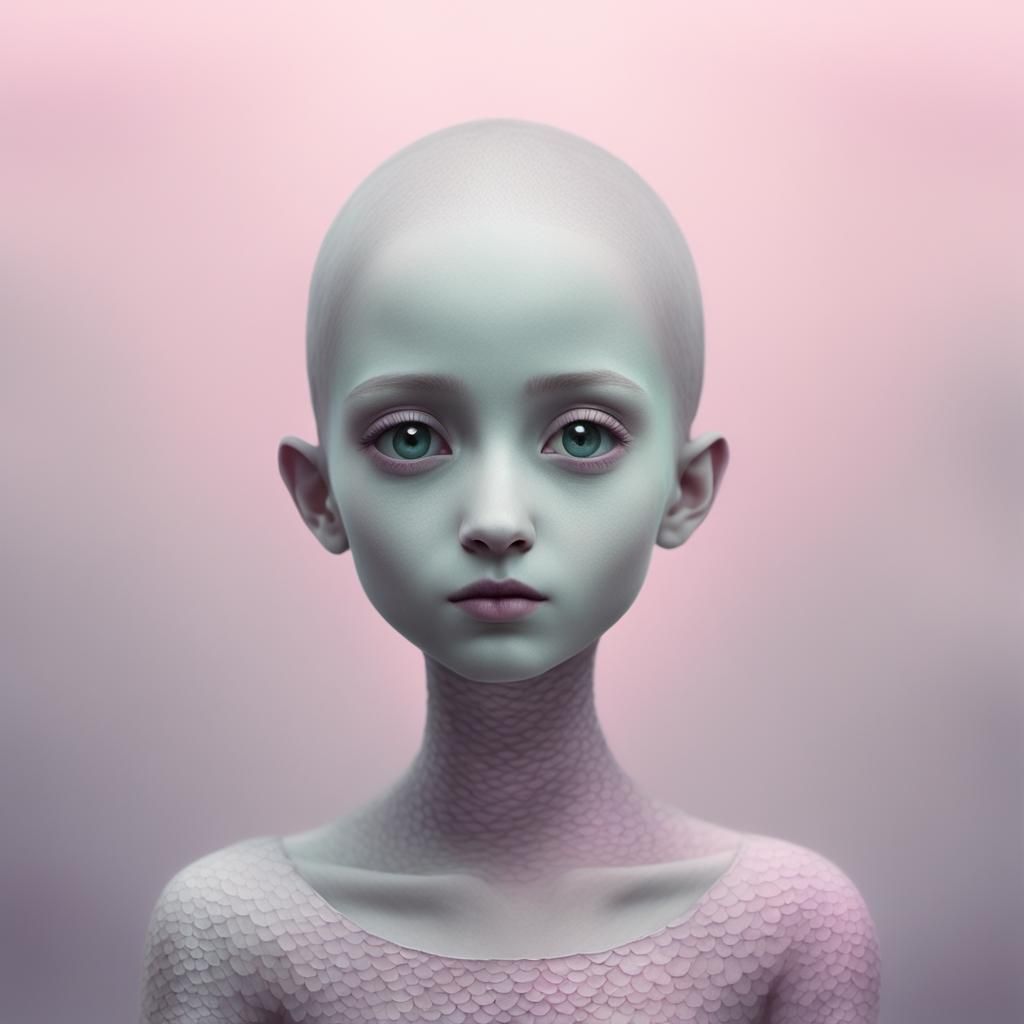 Minimal Ethereal Art of a Bald Mermaid