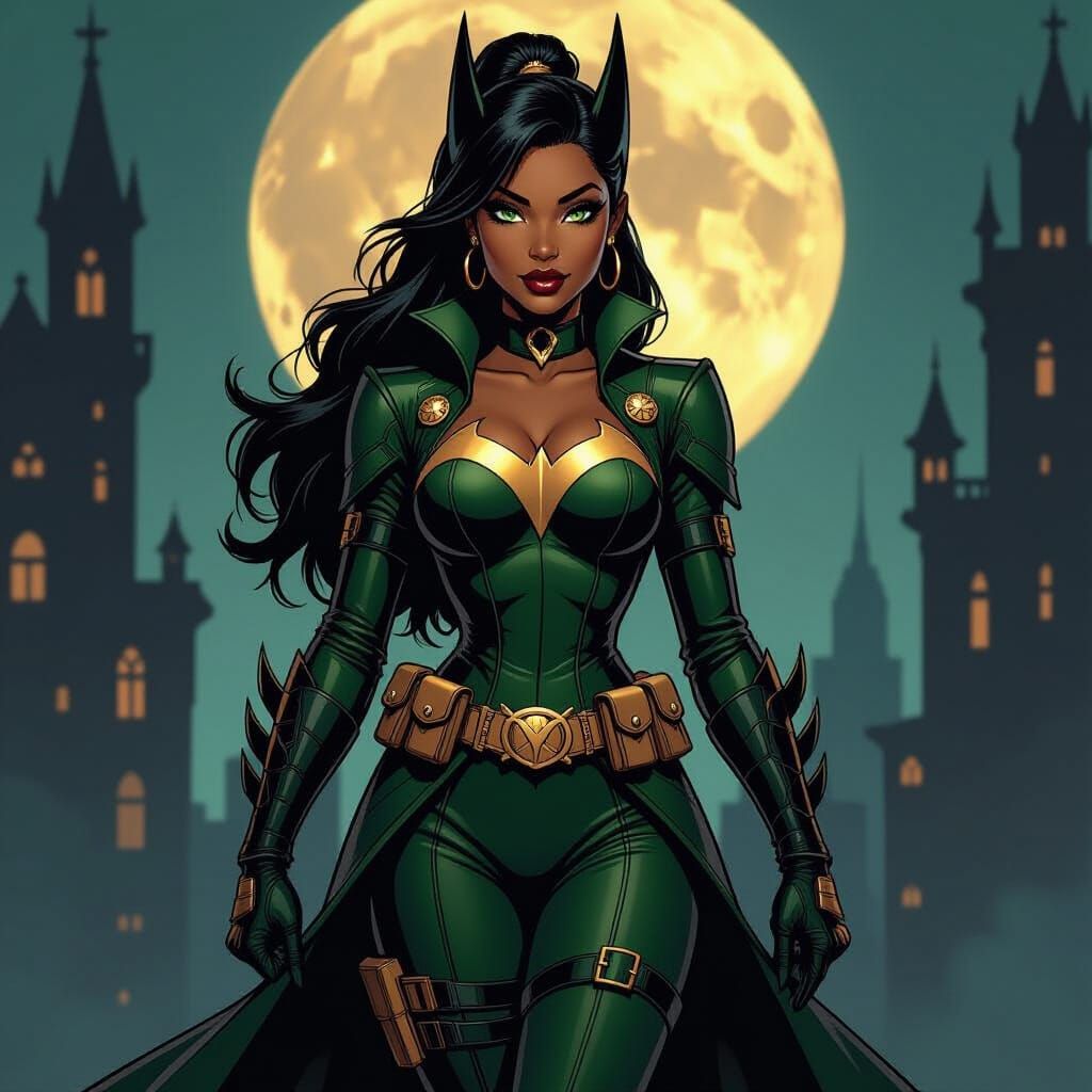 Princess Tiana as Gotham Vigilante in Green and Gold