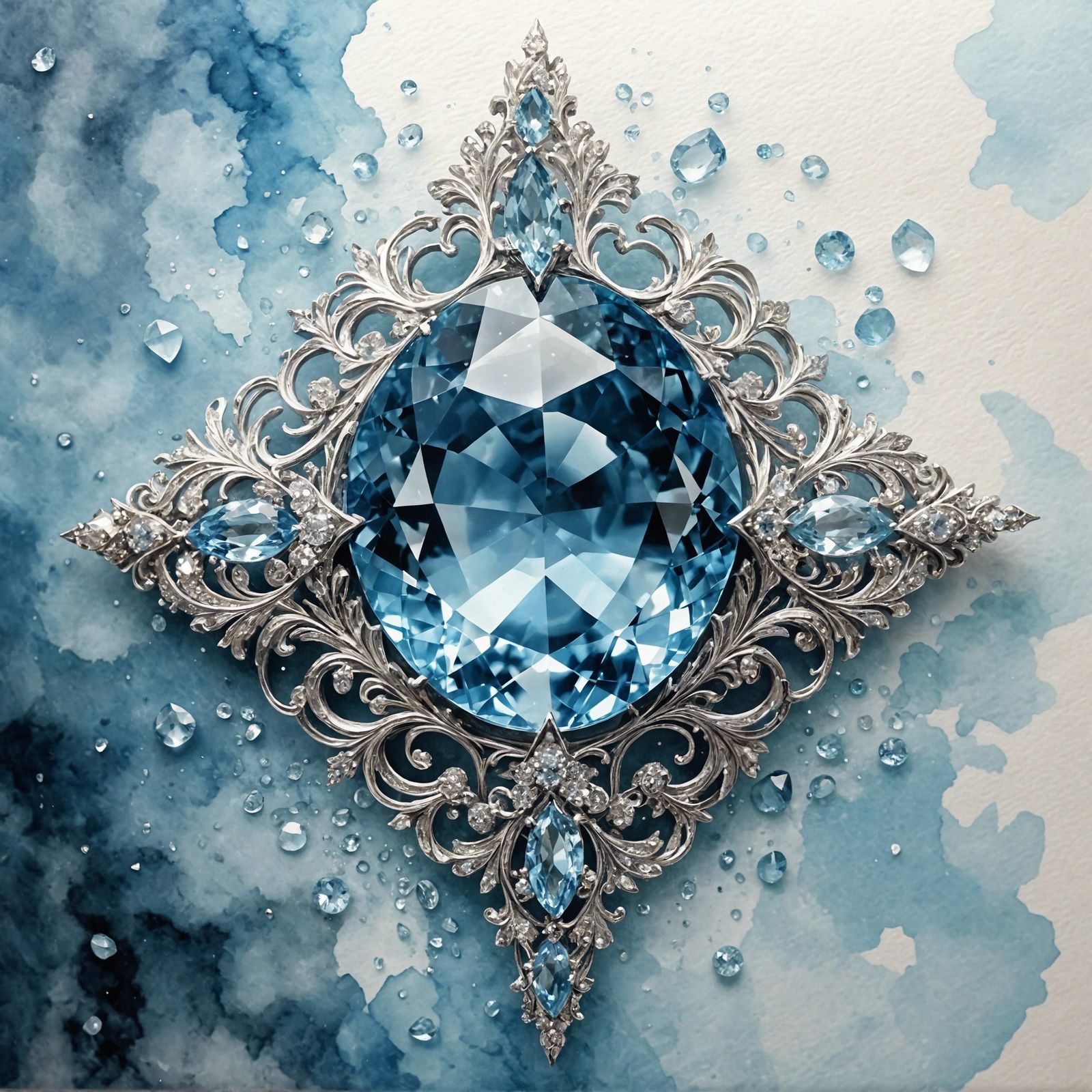 Light Blue Gemstone in Watercolor Style