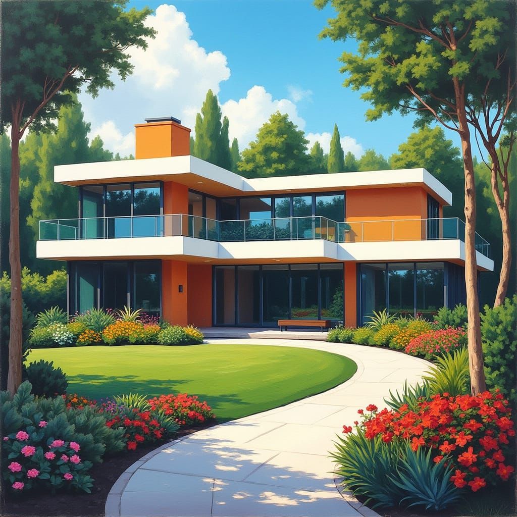 Modern Luxurious Houses in David Hockney Style