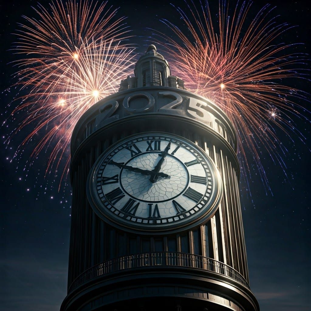 Midnight Clock Tower in Futuristic Glory