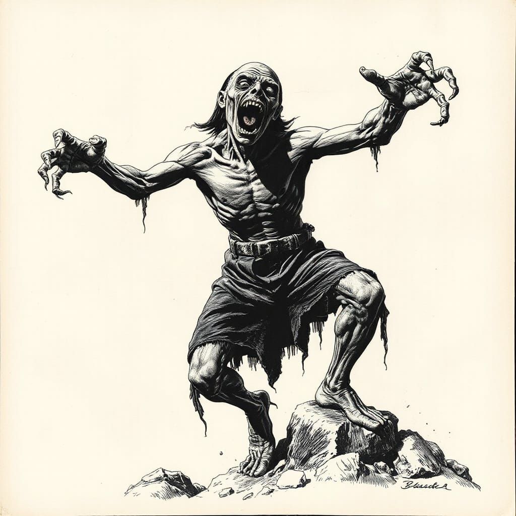 Ghoul and Zombie Crosshatch Etching