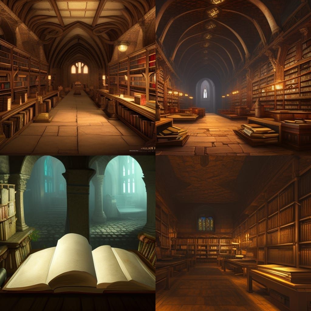 Detailed Medieval Library Concept Art in 8K