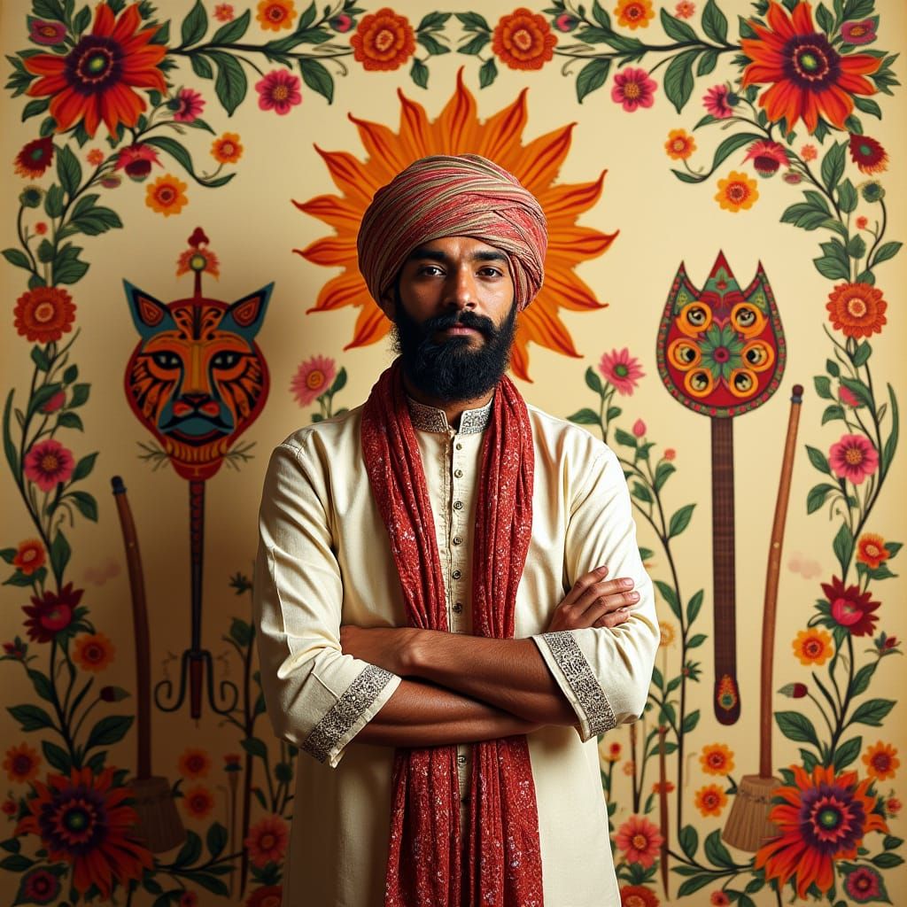 Traditional Bengali Elegance in Vibrant Folk-Art