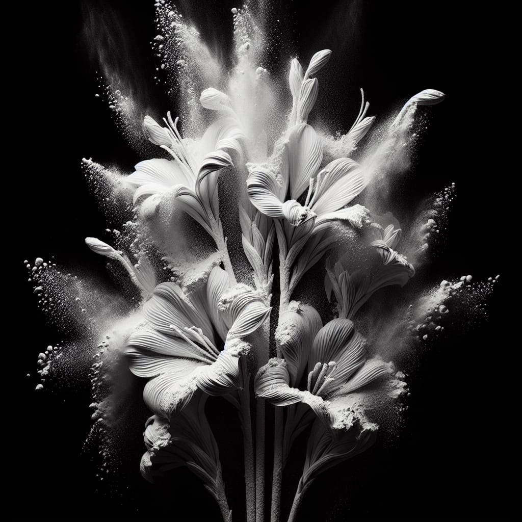 Flour Flowers in Gentle Breeze on Black