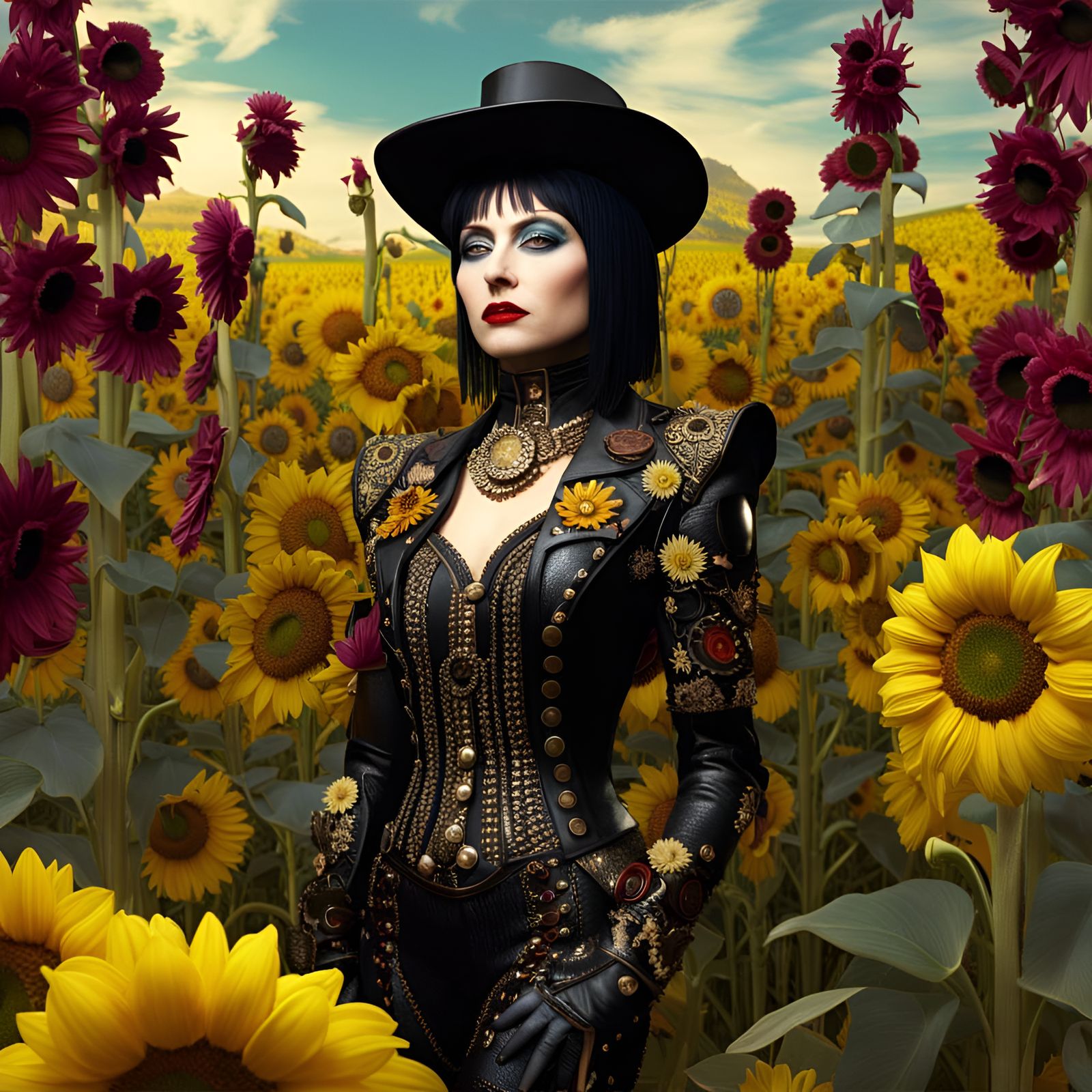 Steampunk Women in Floral Garden, 16-bit Style