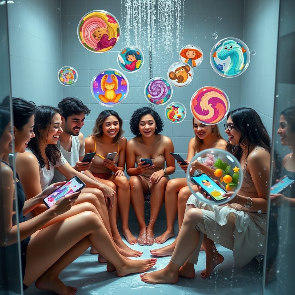 Friends Creating AI Art in a Shower