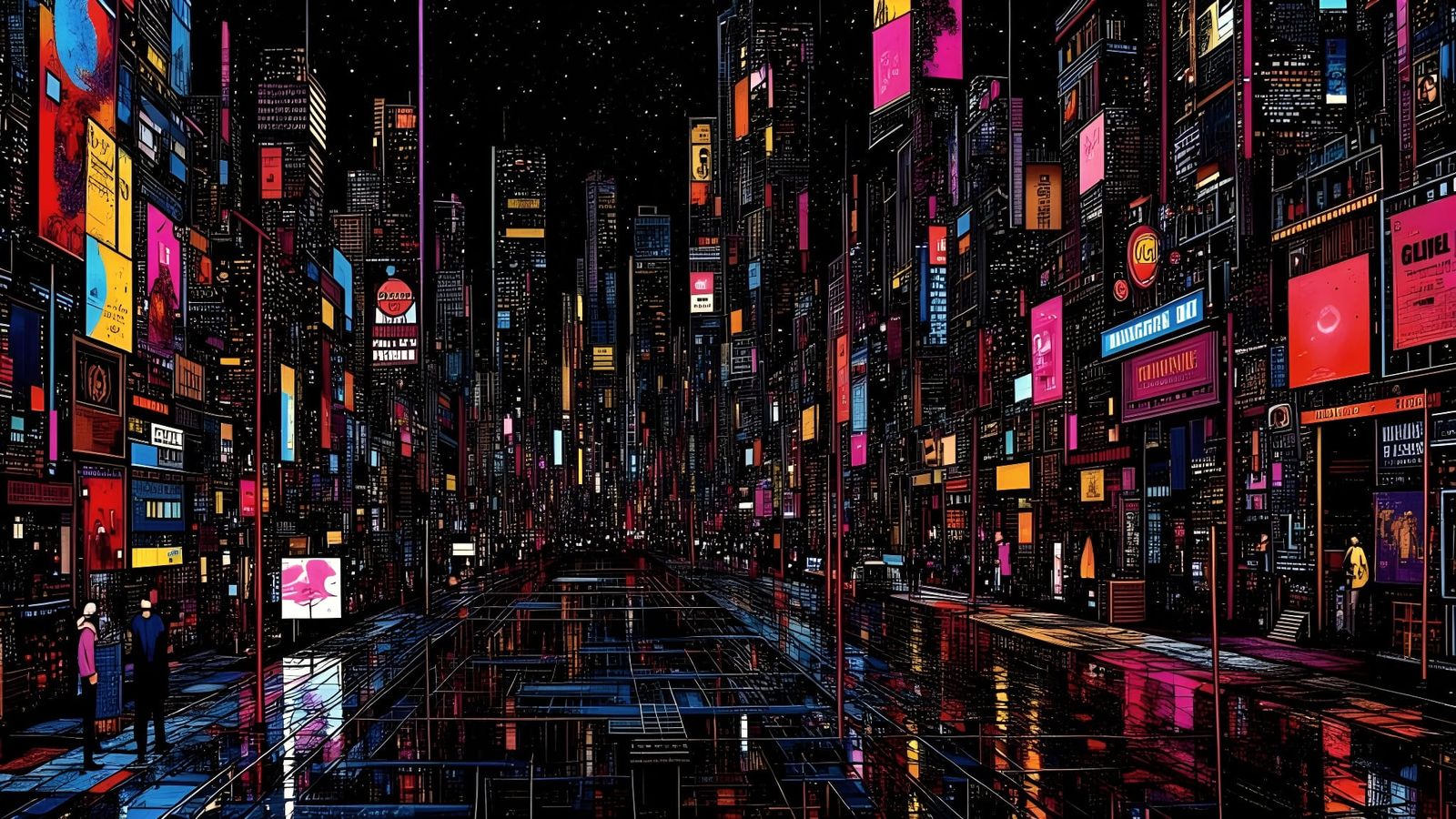 Op-Art Infinite Grids in Kaleidoscopic Cyberpunk Style
