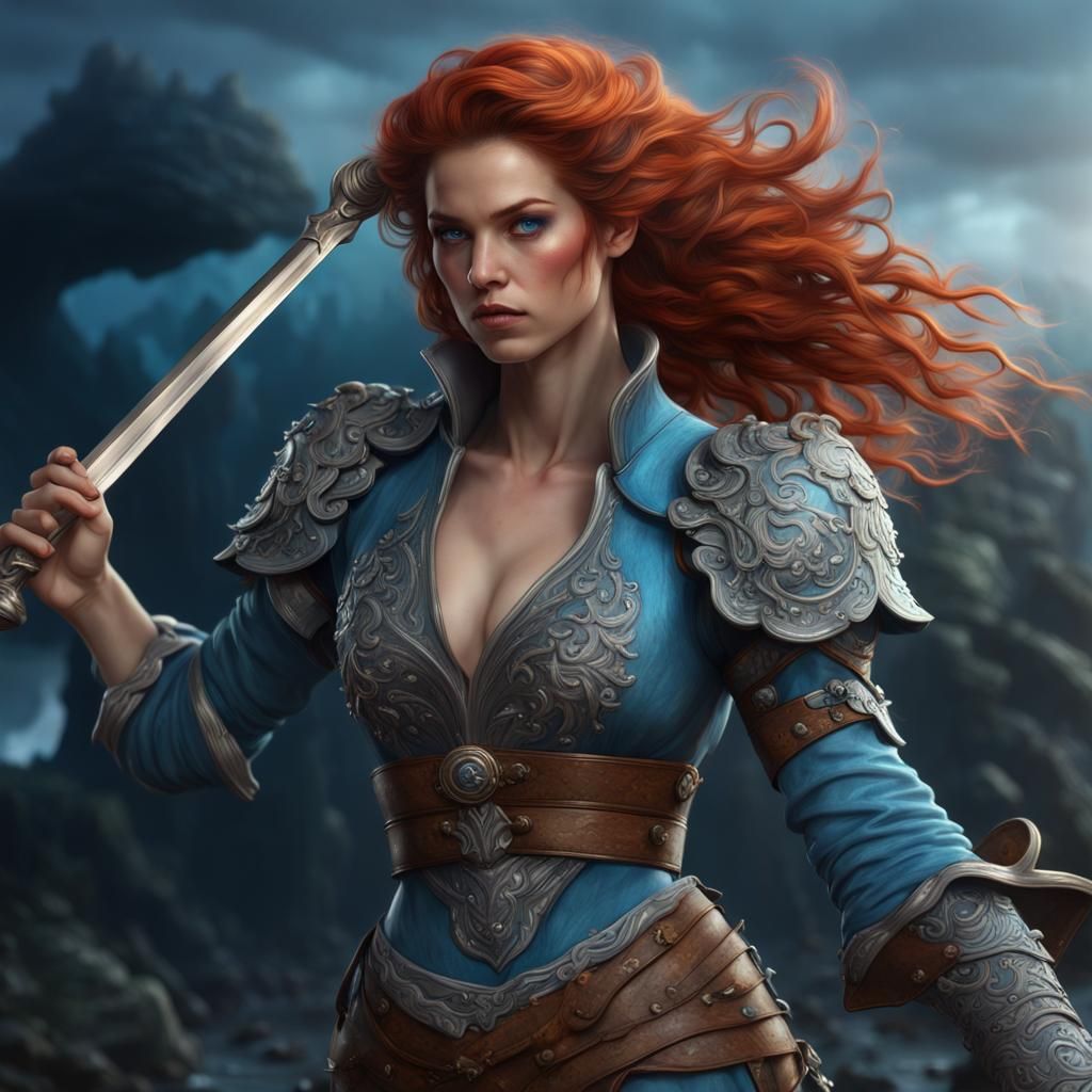 Mythological Auburn-Haired Corsair in Detailed Matte Paintin...