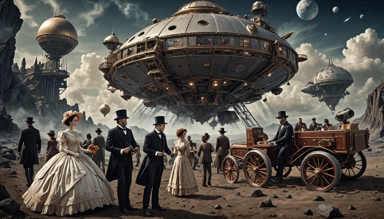 Victorian Picnic in Space with Steampunk Spaceship