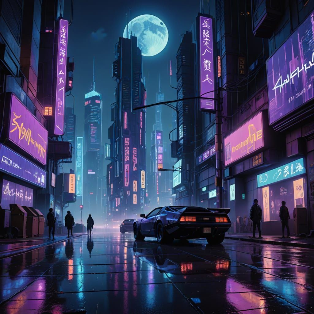 Cyberpunk Cityscape at Night in Hyper-Realistic Digital Art