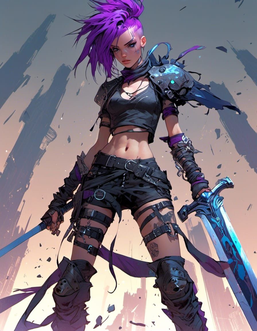 Punk Warrior with Cyberpunk Sword Concept Art