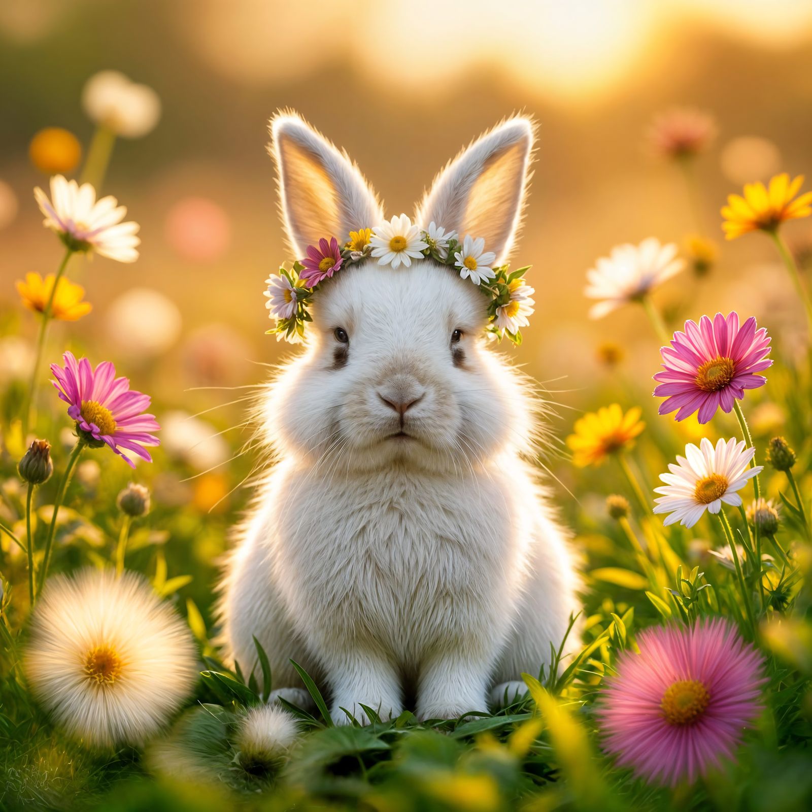 Fluffy Rabbit in Wildflower Field