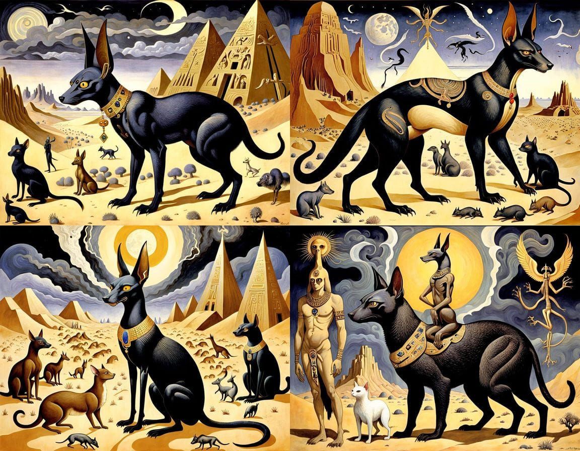 Surreal Stormy Hieroglyphic Cat Goddess