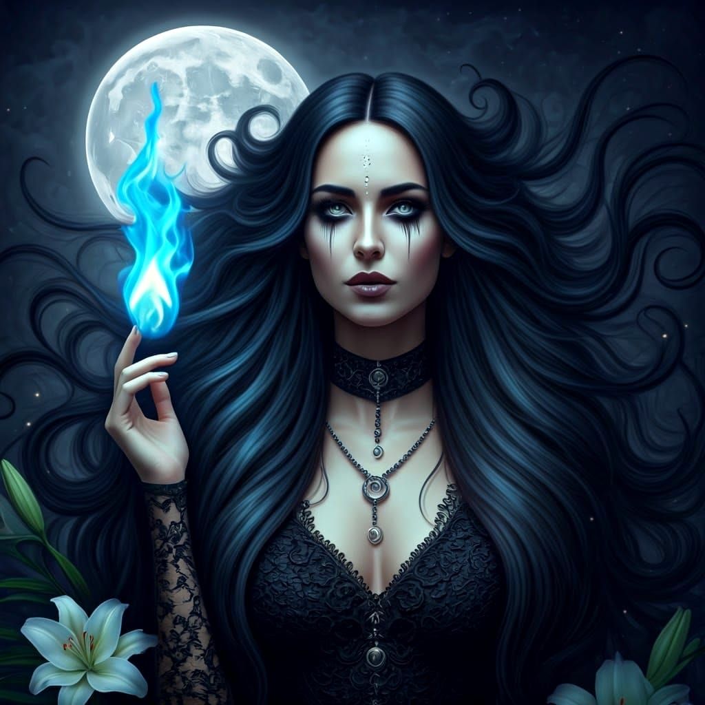 Gothic Goddess Under Silver Moonlight