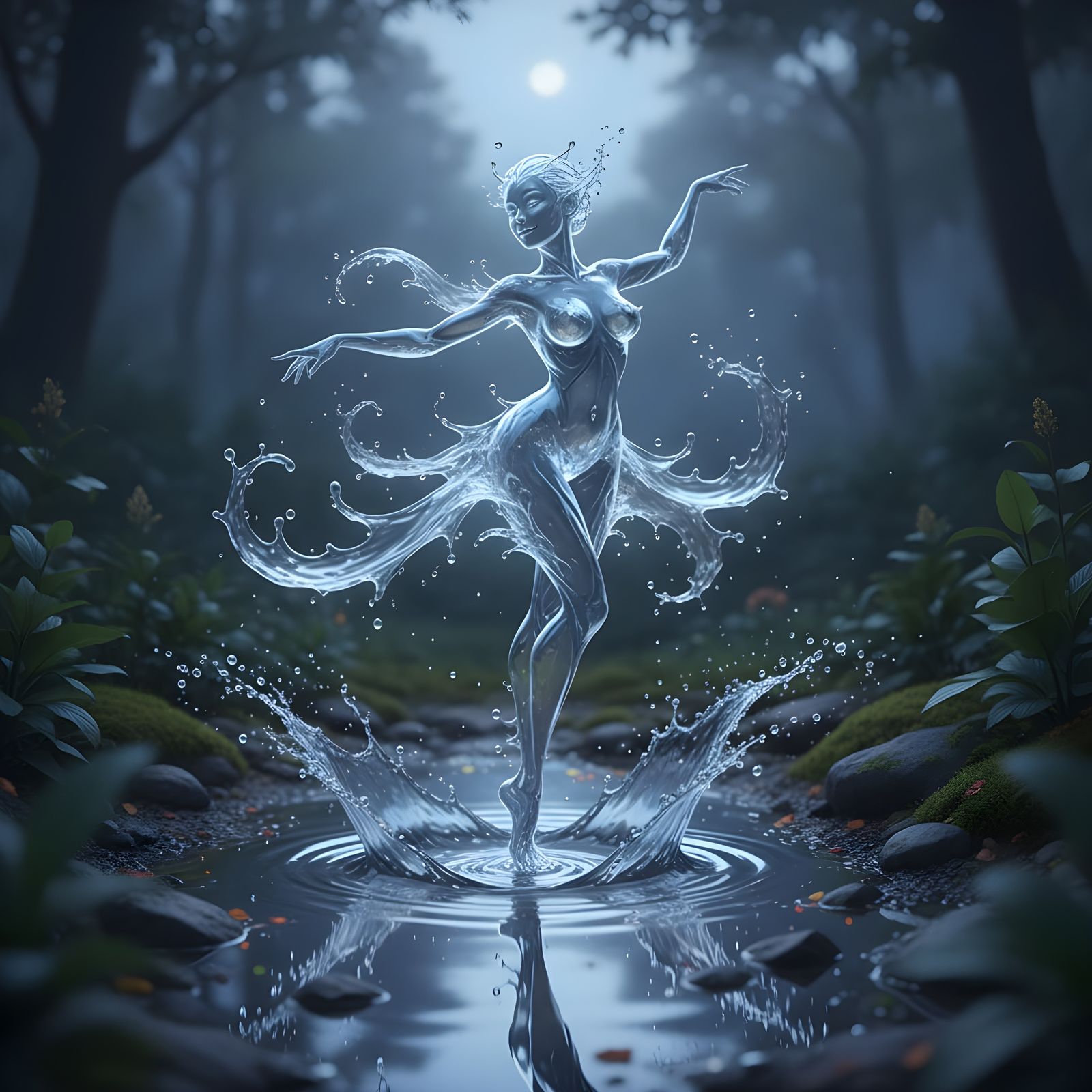 Water Fairy Dancing Gracefully in Puddle