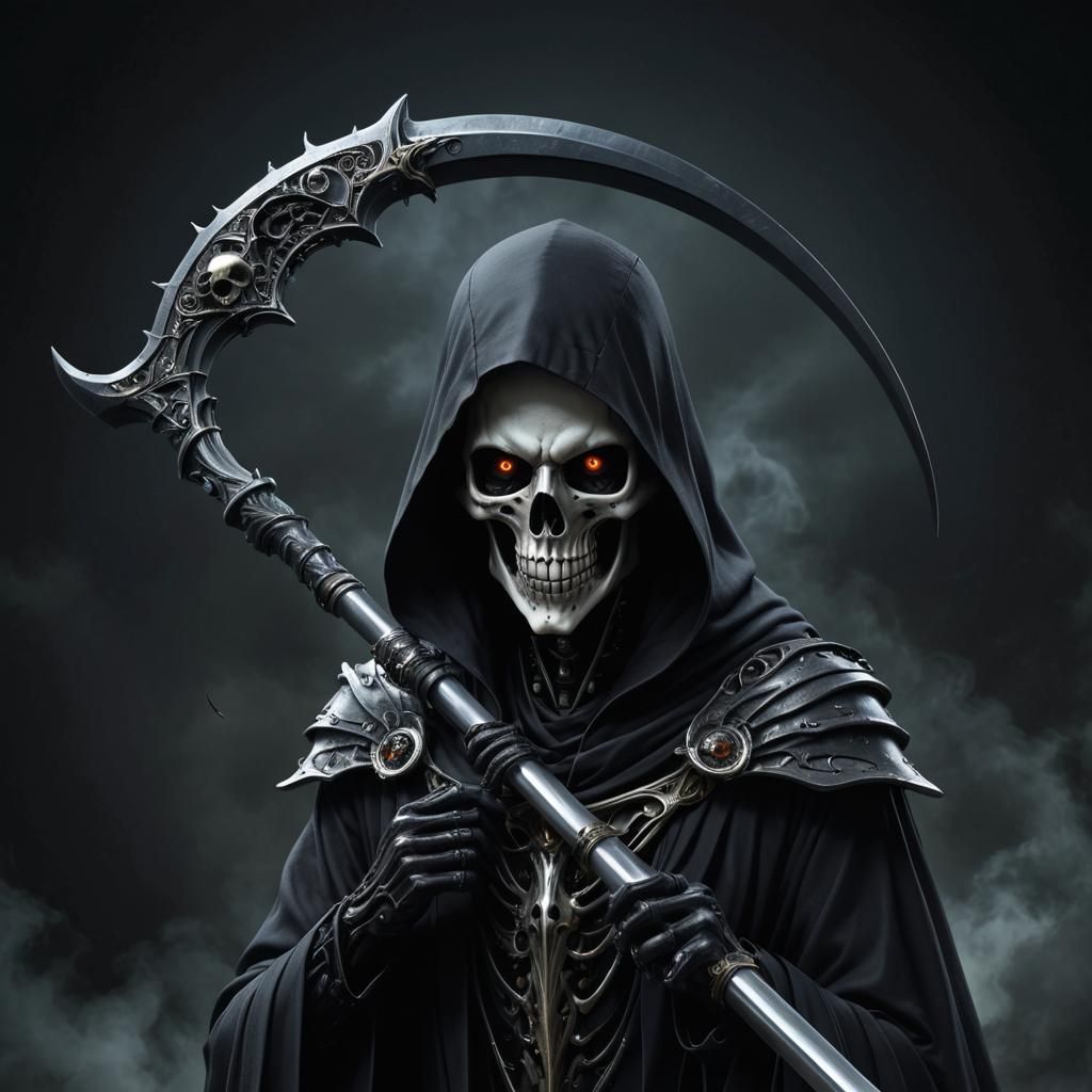 Biomechanical Cyborg Grim Reaper with Abyss Eyes