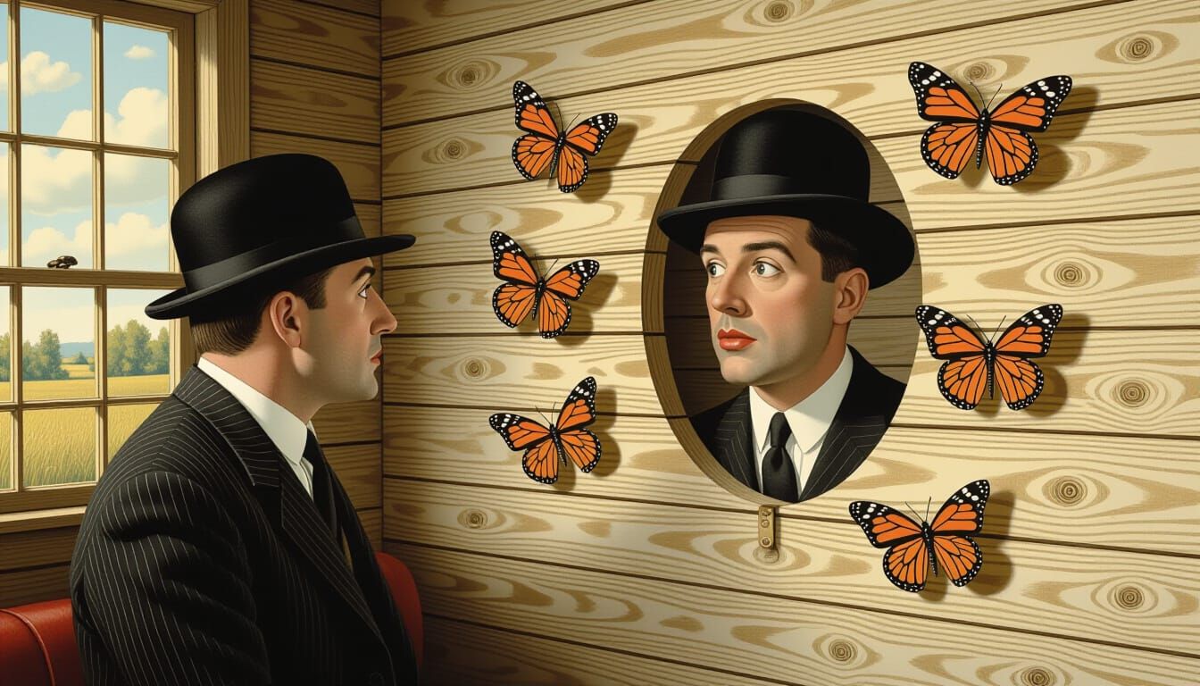 Surreal Belgian Cabin Lounge with Butterflies and Kissing Li...