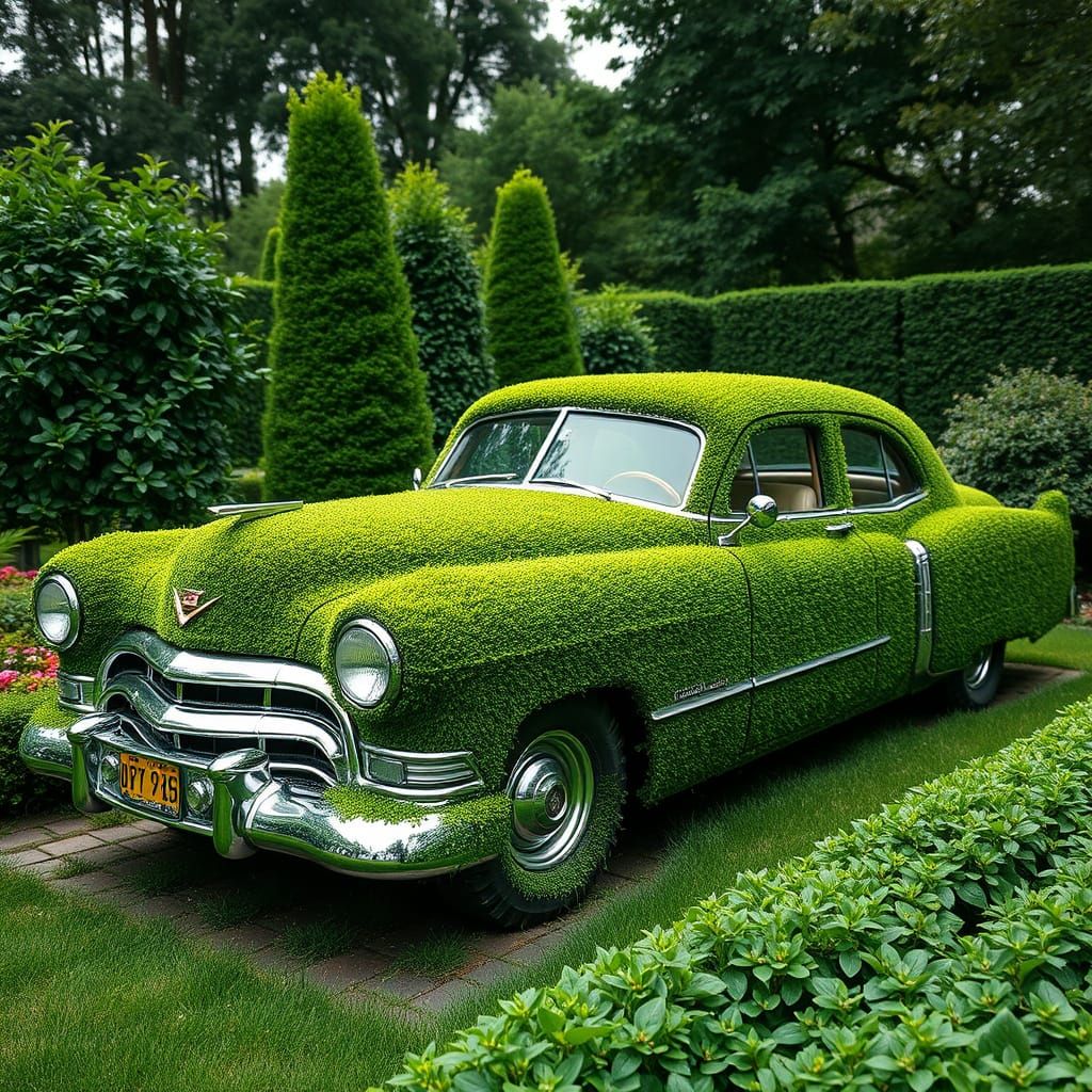 Topiary Cadillac in Impressionist Garden Setting