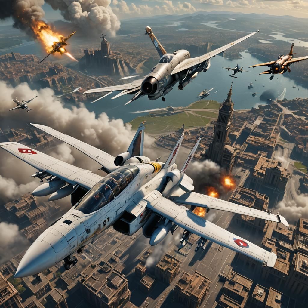 Pope Piloting a Top Gun Aircraft in Matte Painting