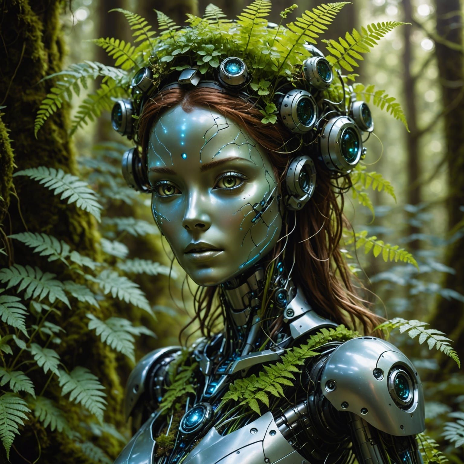 Robot Beauty: Nature Thrives in Cyberpunk Setting