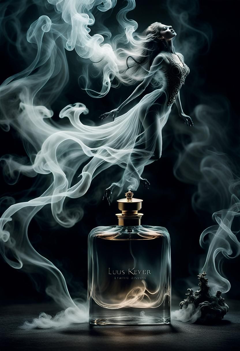 Ethereal Smoke Woman Emerging from Perfume Bottle