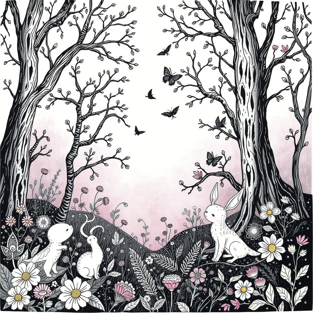 Mystical Forest Doodle Art in Pen and Ink