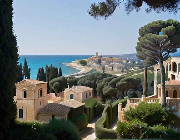 Roman Villa Overlooking Mediterranean Coast, Cel-Shaded Styl...