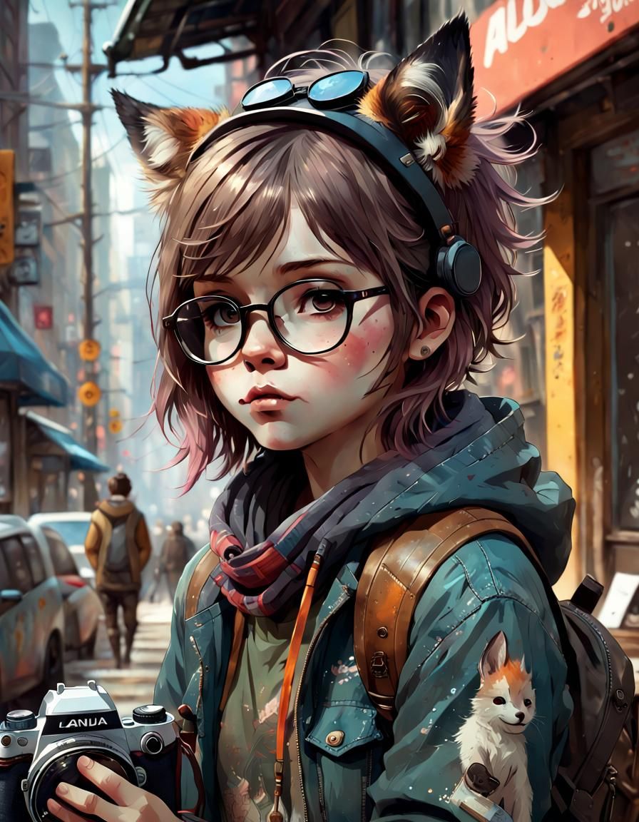 Adorable Anime Hipster in Detailed Digital Art