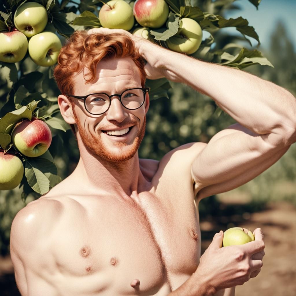 Retro 1950s Farmer Content After Apple Harvest
