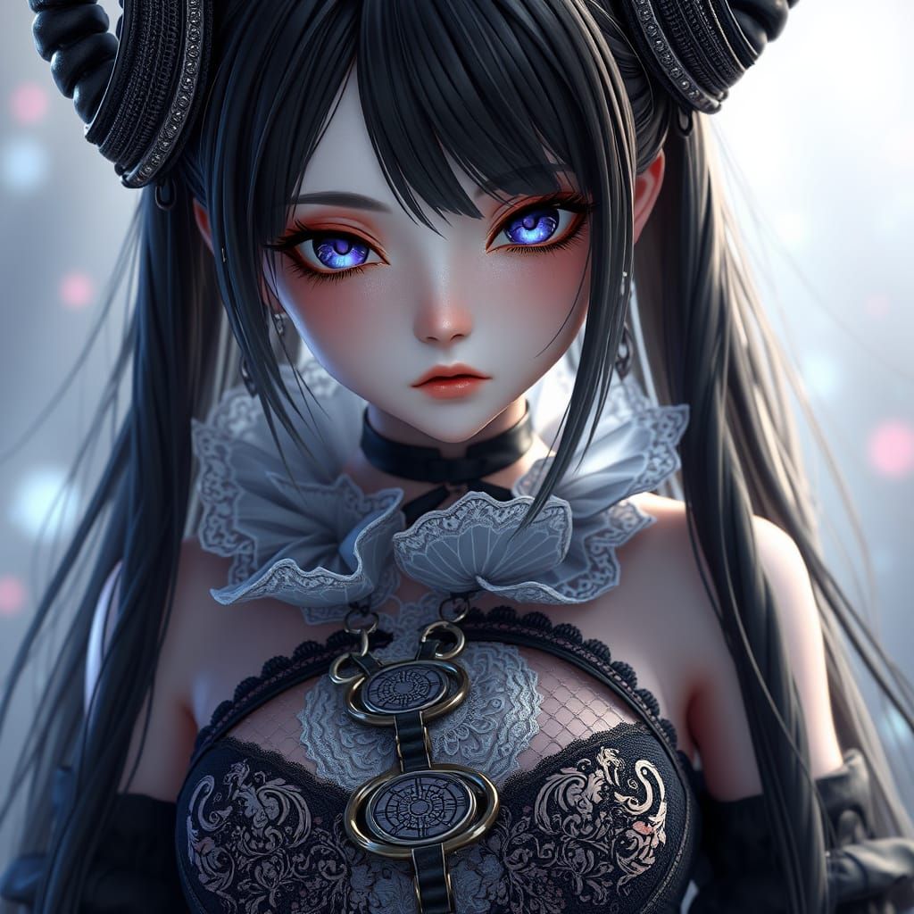 Goth Genie in Translucent Lace: 3D Anime Art