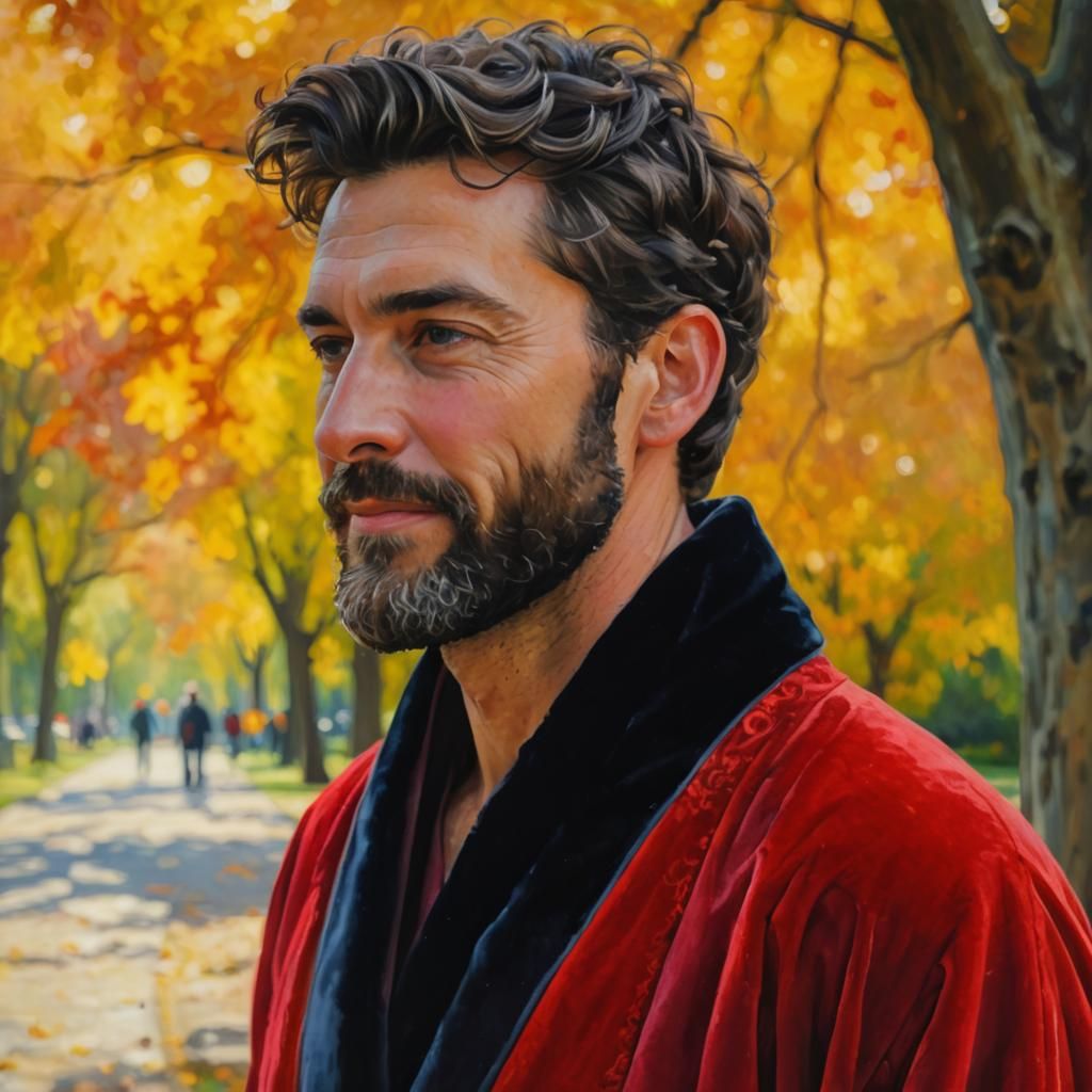 Joyful Man in Red Robe: Impressionist Oil Painting