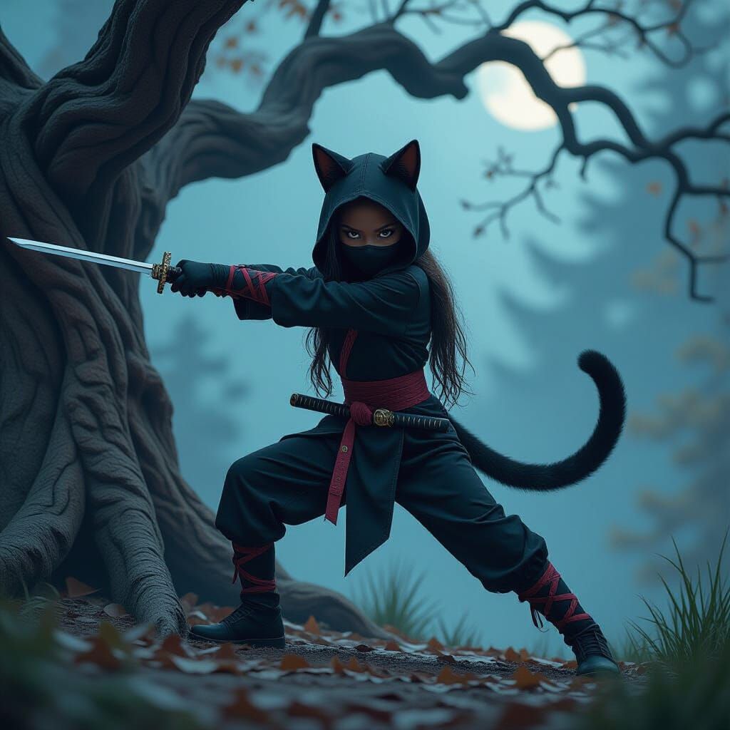 Cat Ninja Assassin Girl by Spooky Tree in Matte Painting Sty...
