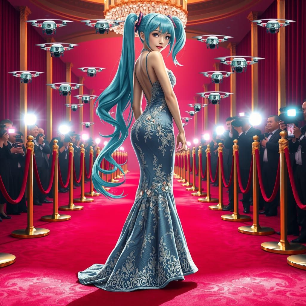 Glamorous Hatsune Miku on the Red Carpet