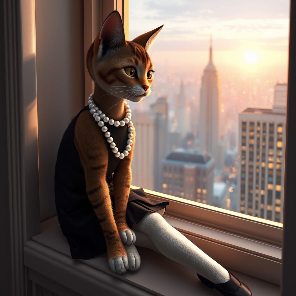 Sophisticated Feline Muse in 3D Anime Style