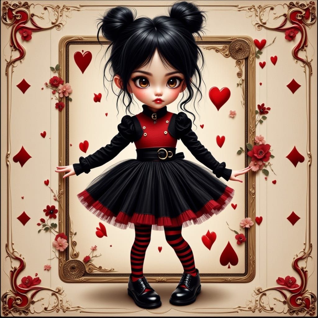 Punk Girl with Tulle Dress and Playing Cards