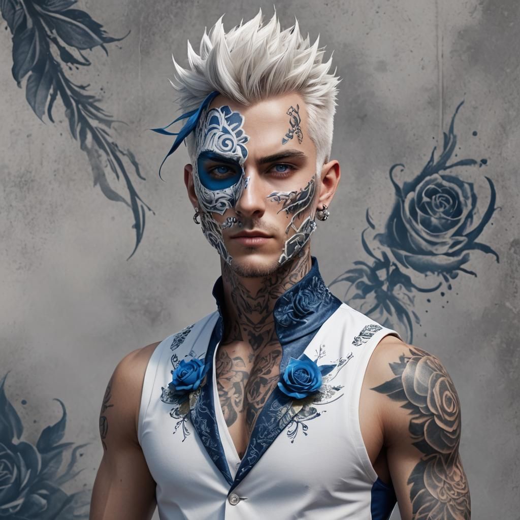 Handsome Man with Masquerade Mask in Detailed Digital Painti...