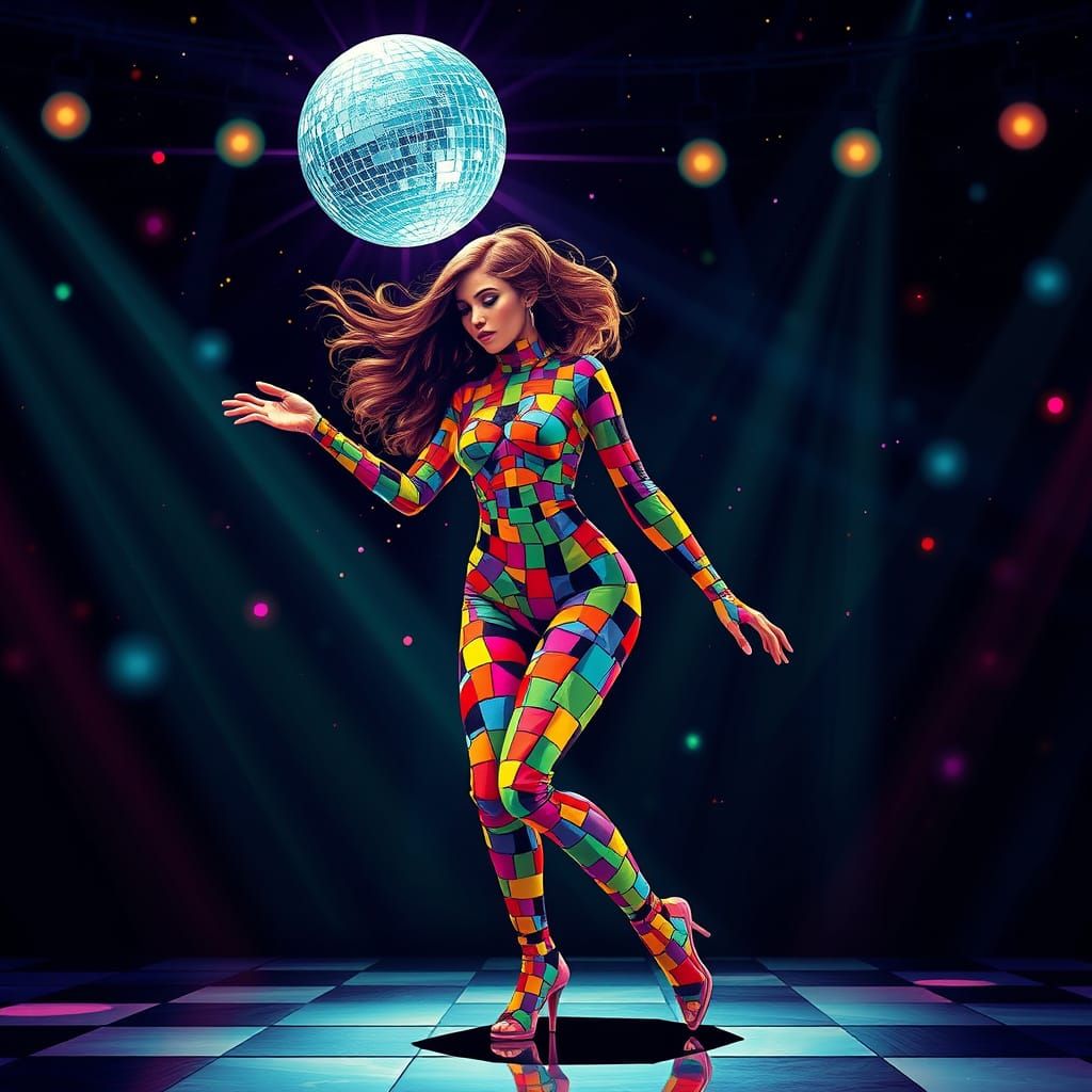 Vibrant Disco Dancer in Retro-Futuristic Mosaic