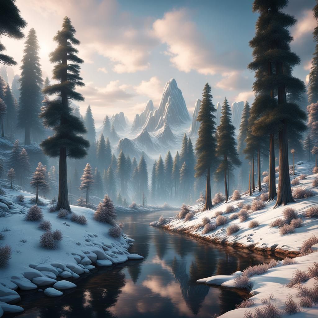 Winter Pine Forest: Detailed Matte Painting