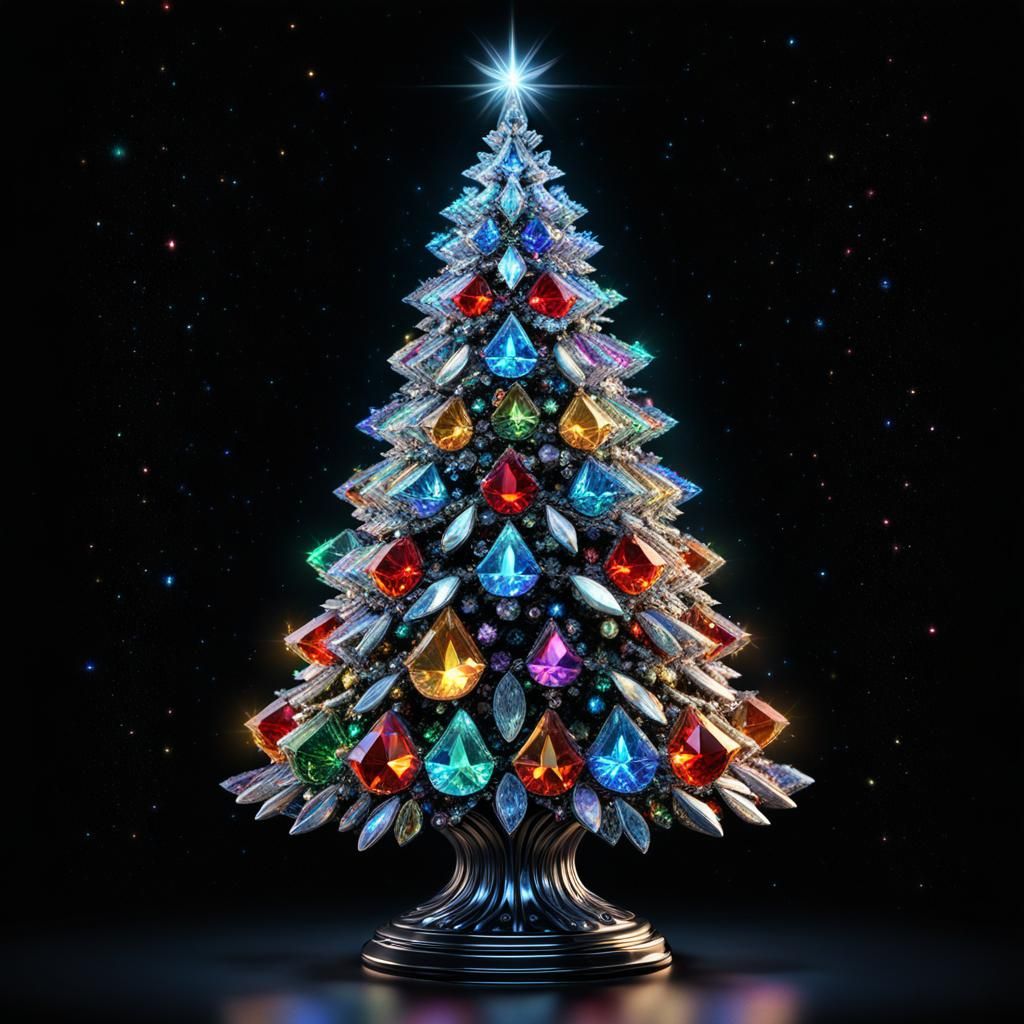 Holographic Crystal Christmas Tree with Sparkling Gems
