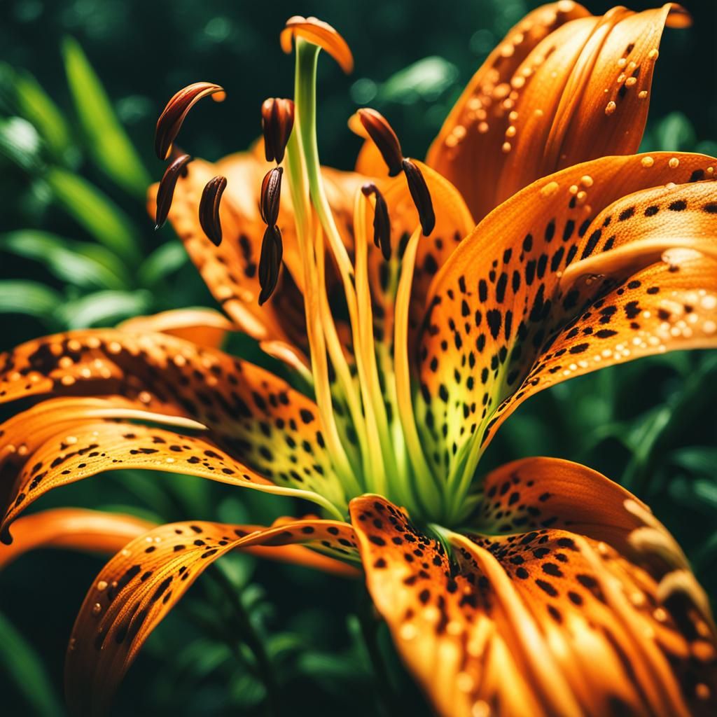 Tiger Lily Macro Shot in Oil Painting Style